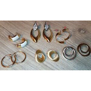 Bundle lot 6 gold tone + enamel geometric earrings vintage modern dressy casual.